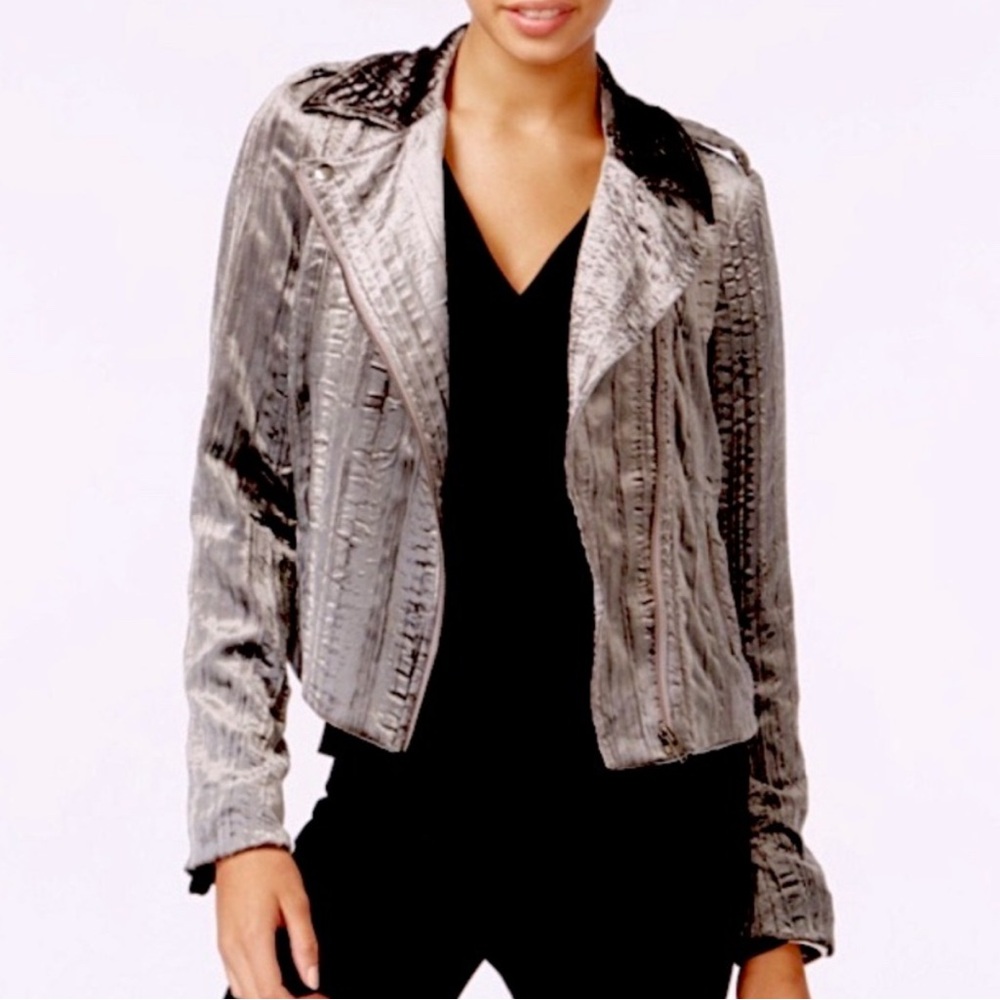 Rachel by Rachel Roy Moto Metal Velvet Jacket EUC small